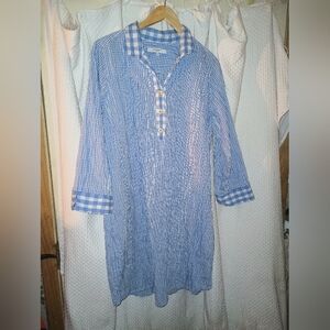 Foxcroft NYC Women's Blue White Check Collared Dress Women Size 16